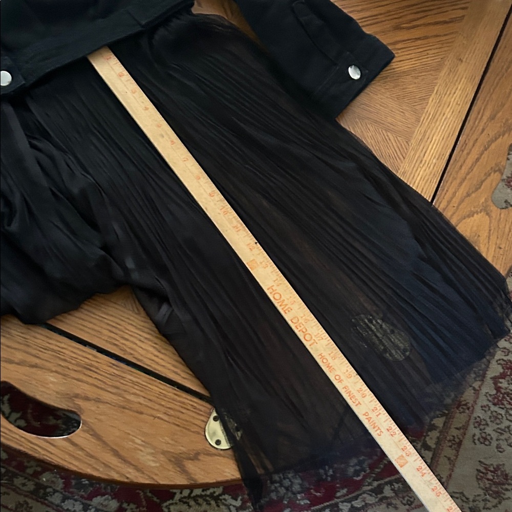 Pierced Black Denim Jacket w Detachable Sheer Tulle Panel - Picture 10 of 16